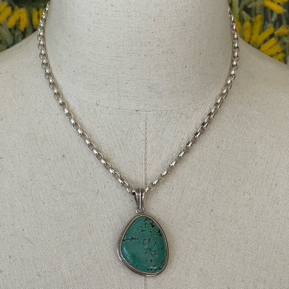 Natural Turquoise Pendant in Sterling Bezel - Picture 1 of 4